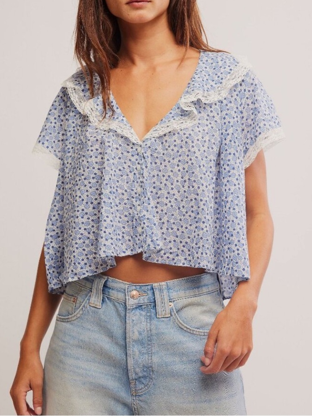 FREE PEOPLE Truly Yours Printed Blouse in Daisy Ivory Combo Sz XS NWOT